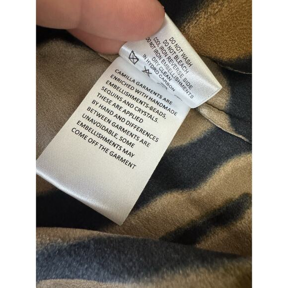 Camilla Silk Blouse Shirt Tame My Tiger Animal Print Button Down $599 S - Picture 14 of 16